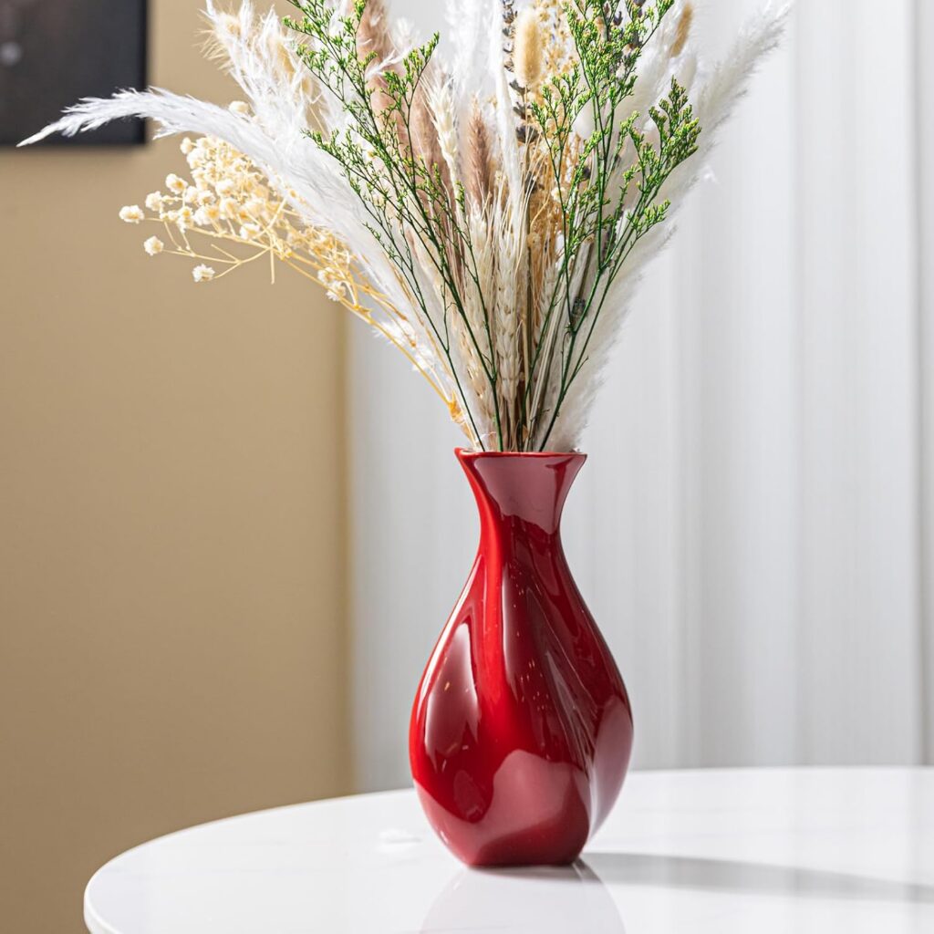 Red Ceramic Vase for Flowers, 8 Inch Small Vase for Home Decor Gift