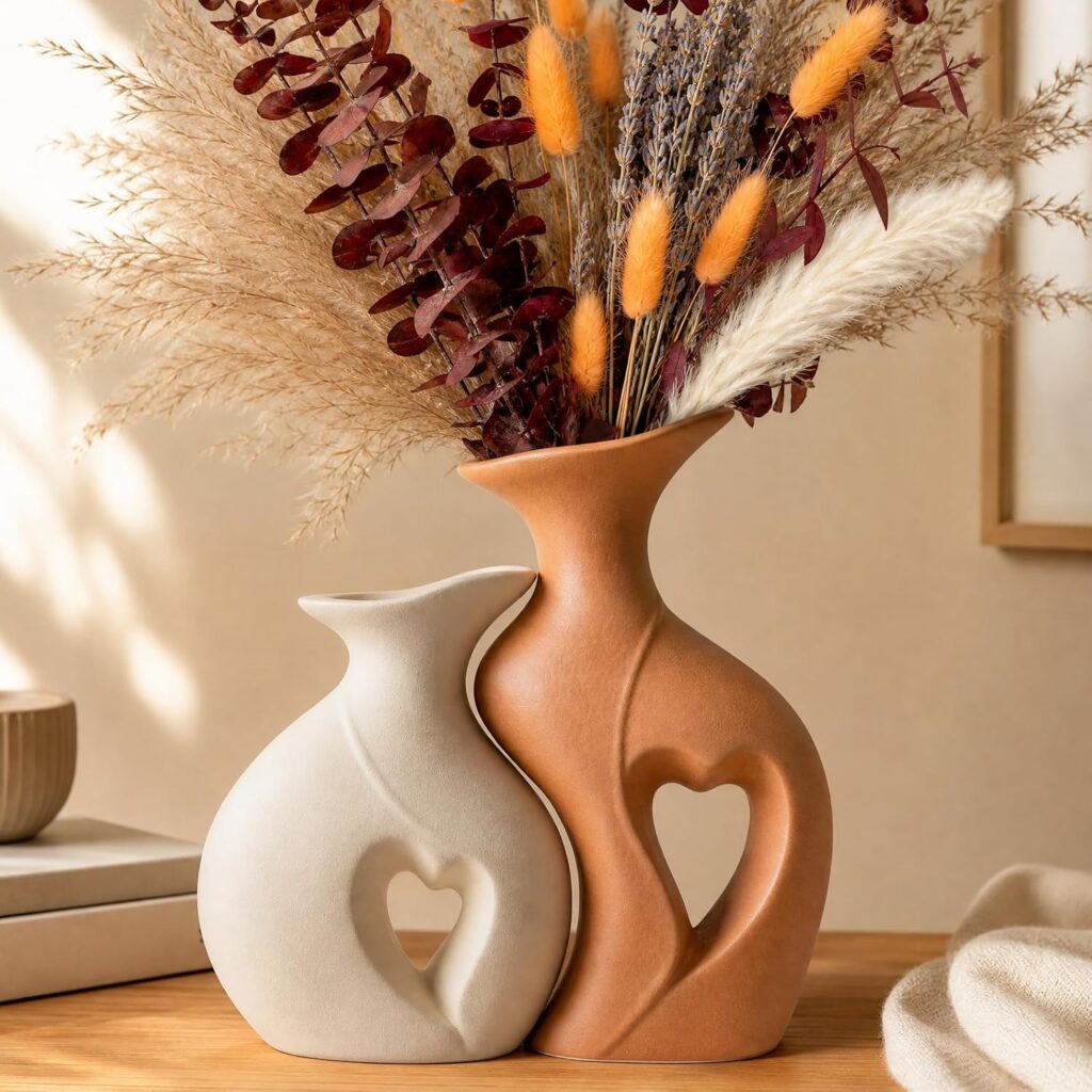 Ceramic Vase Set of 2, Couple Face Vases for Home Decor, Wedding Gift
